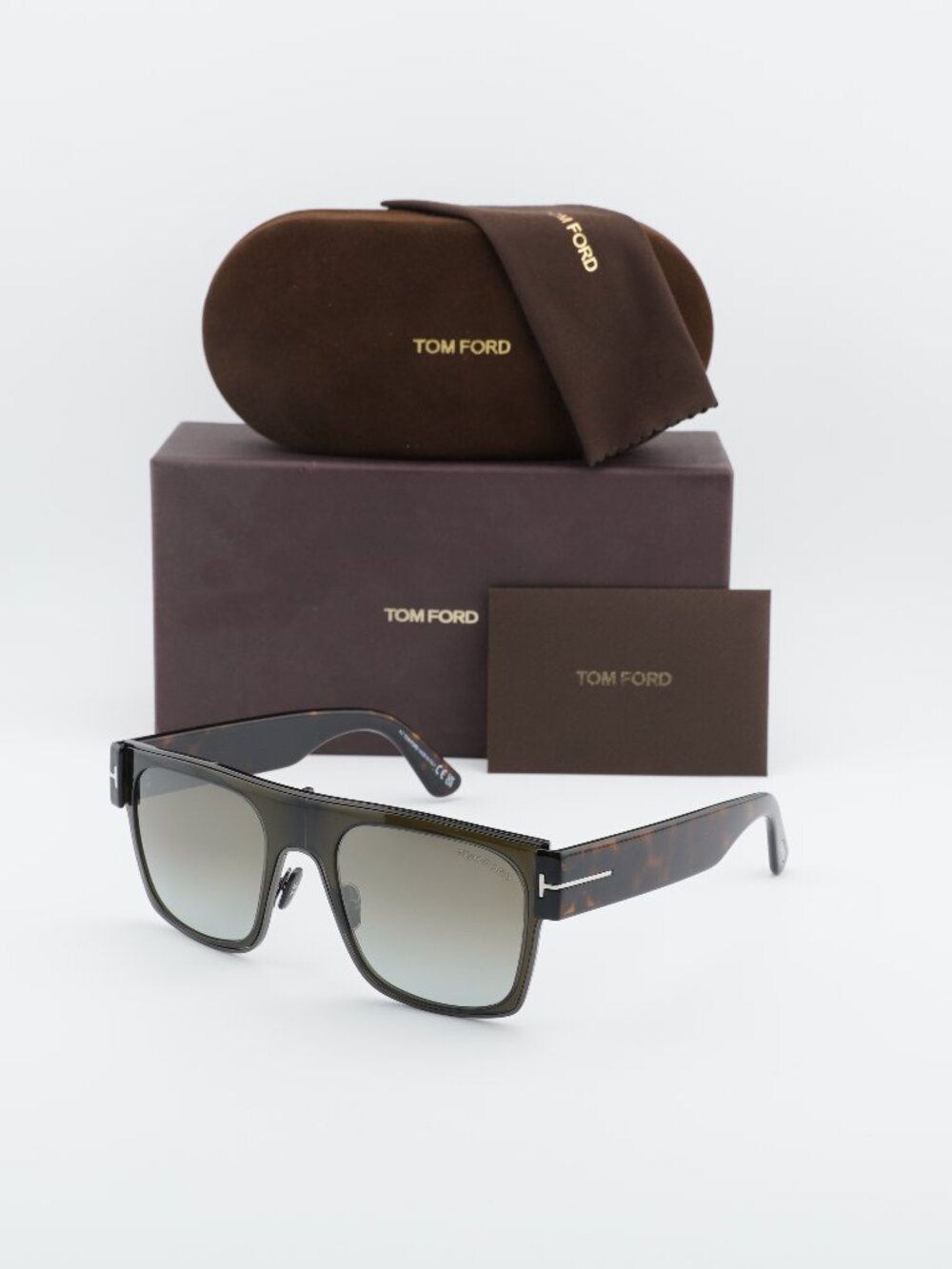 Tom Ford Edwin FT1073 51G Square Sunglasses - Green / Havana / Brown